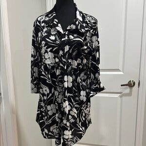 Floral Black and White Blouse